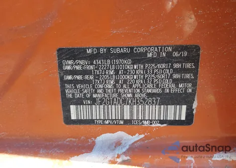 2019 Subaru Crosstrek 2.0I Premium из США, поврежденный, VIN JF2GTADC7KH352837